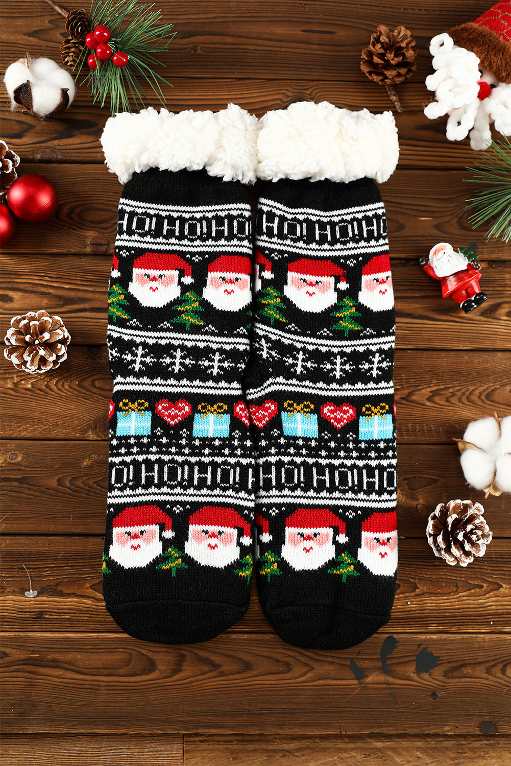 Red Cartoon Santa Claus Christmas Fleece Socks