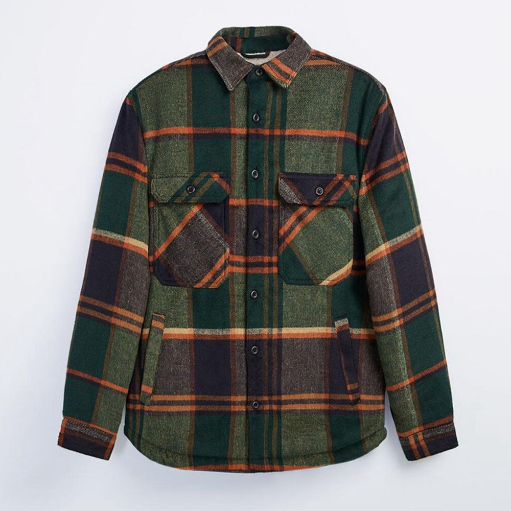 Men's Padded Fleece Plaid Shirt Jacket