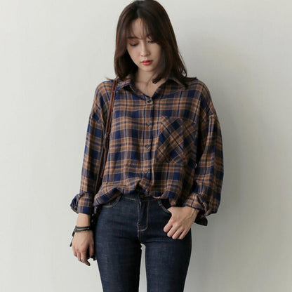 Spring New Women's Plaid Loose Shirt