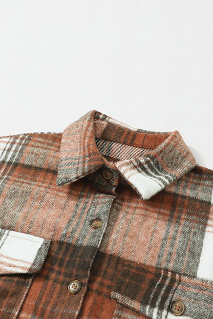 Grey Plaid Button Up Collared Flannel Shacket