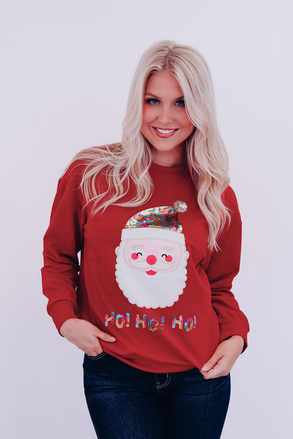 Pink HO HO HO Sequined Santa Claus Graphic Sweatshirt