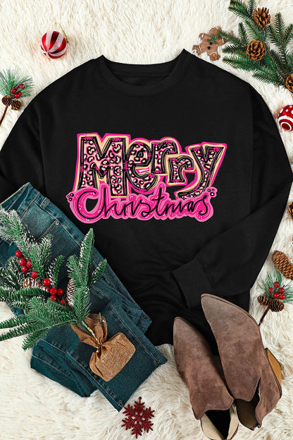 Black Merry Christmas Cool Letter Graphic Sweatshirt