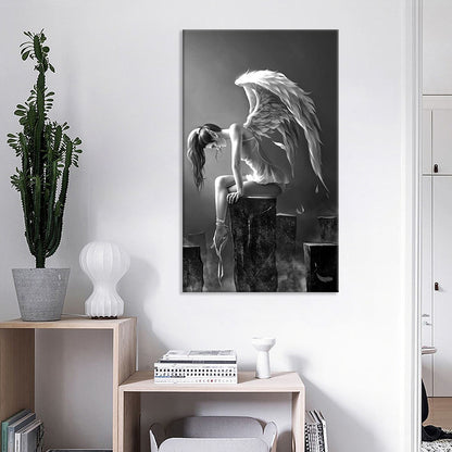 Nordic Style  Black And White Simple Lost Angel Decorative Painting