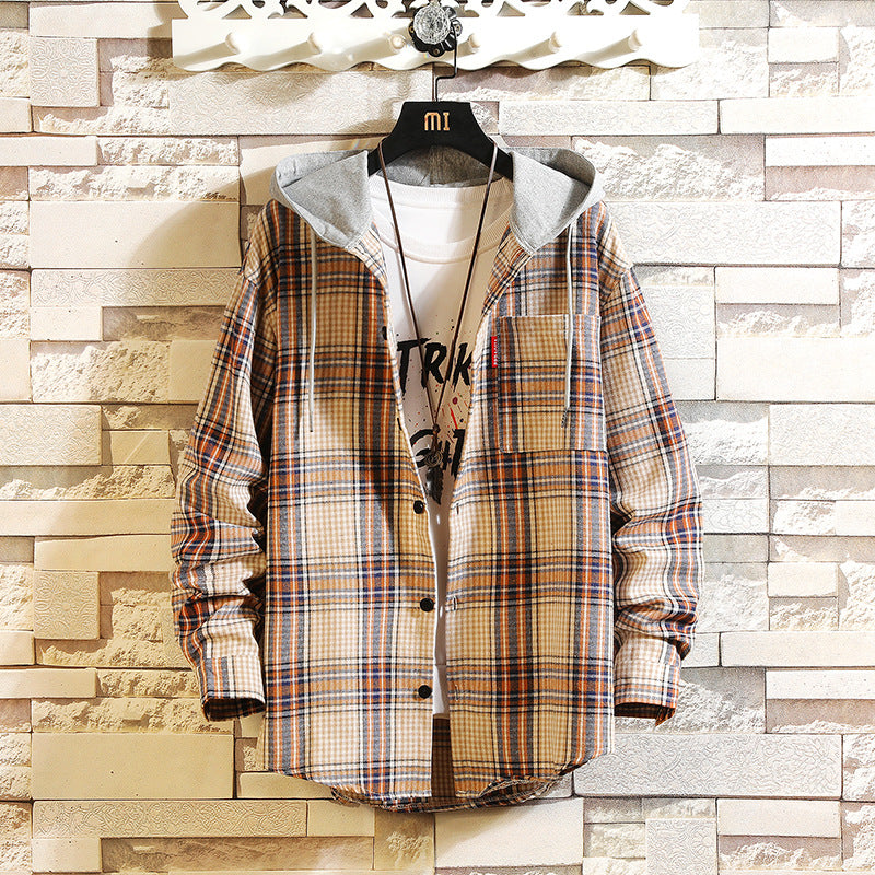 Men's hooded plaid shirt