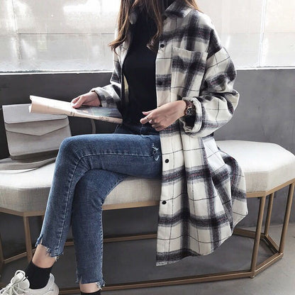 Plaid shirt female casual shirt coat