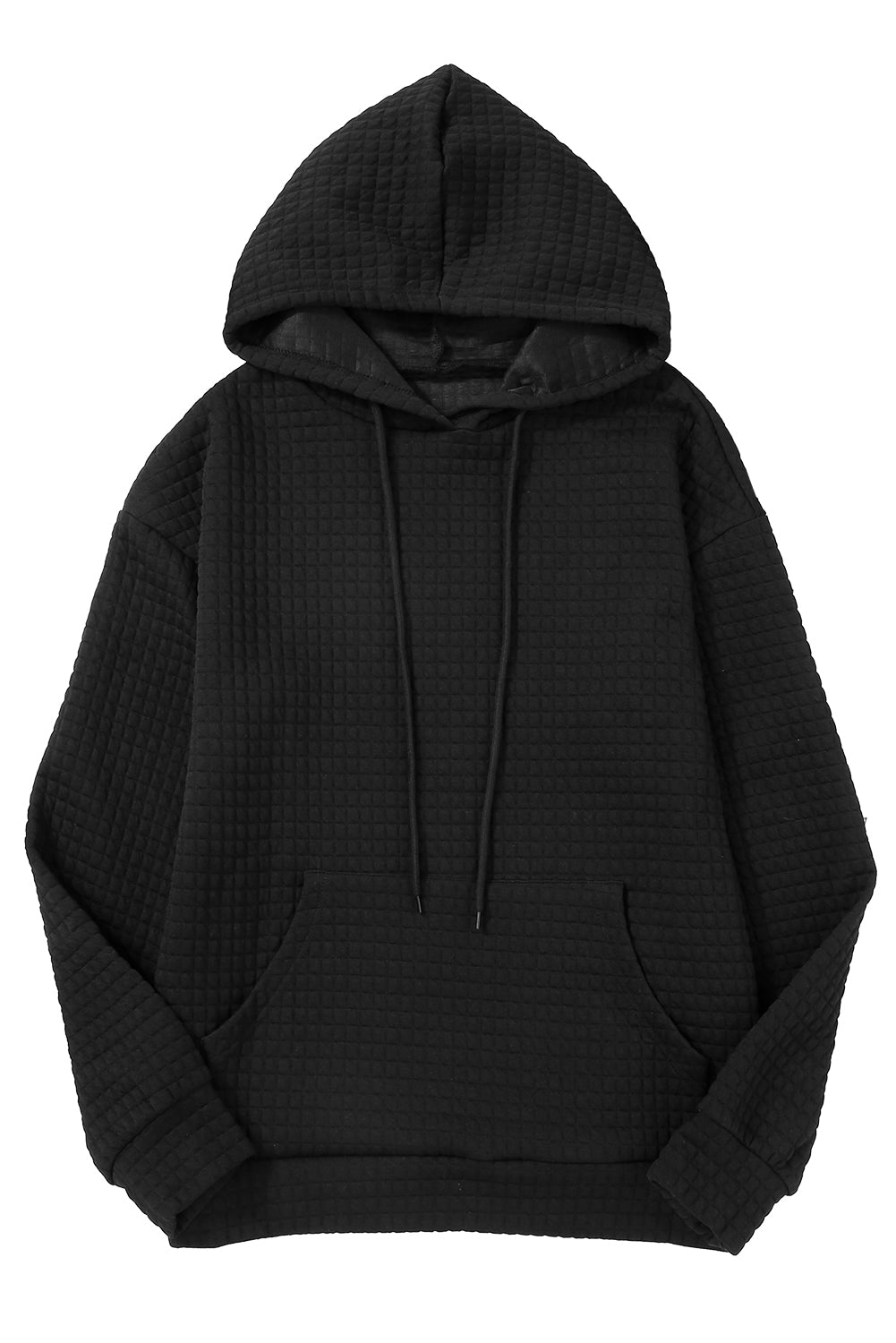 Red Lattice Textured Kangaroo Pocket Drawstring Hoodie