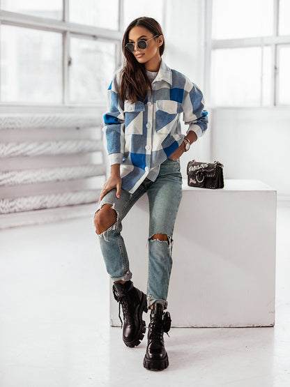 Women's Fashionable Color Plaid Shirt