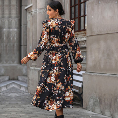 Women's European And American Printing Autumn Dress