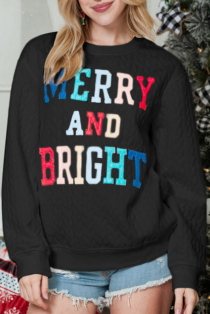 Blackish Green Merry And Bright Quilted Sweatshirt