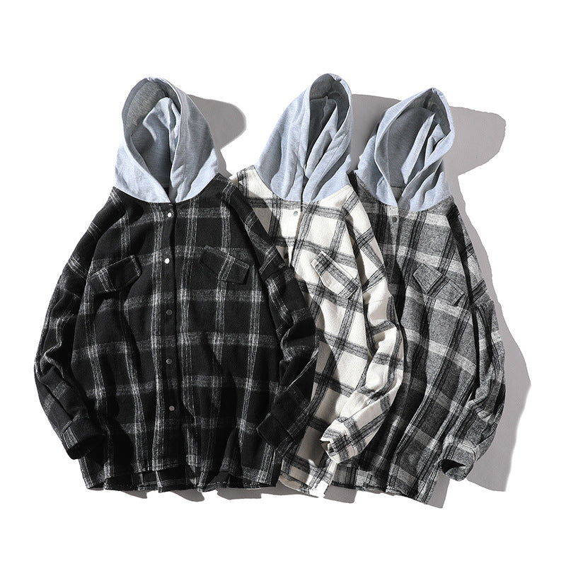 Couple plaid shirt hooded jacket