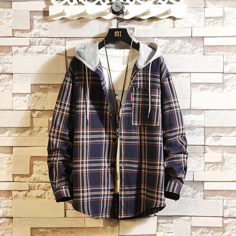 Casual hooded plaid shirt