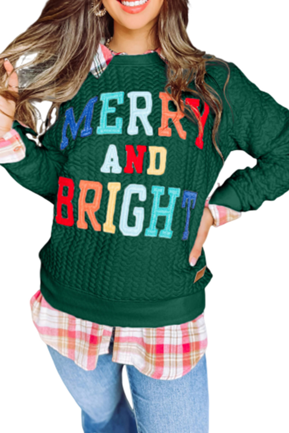 Blackish Green Merry And Bright Quilted Sweatshirt