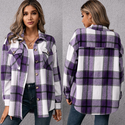 Women's Plaid Shirt Plaid Jacket Coat Top