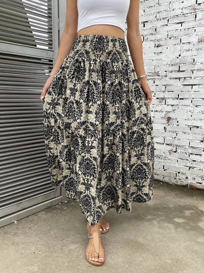 Printed Elastic Waist Maxi Skirt