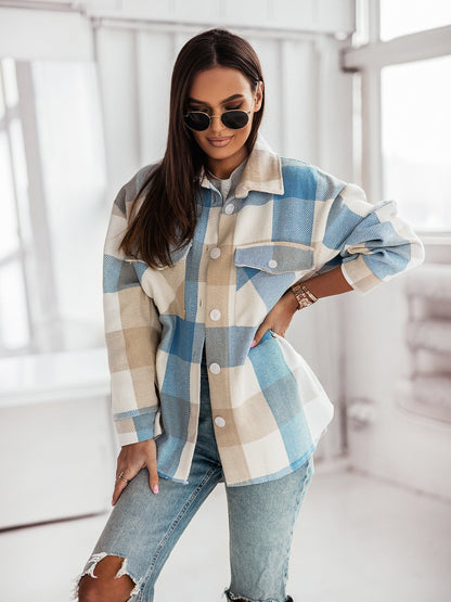 Women's Fashionable Color Plaid Shirt