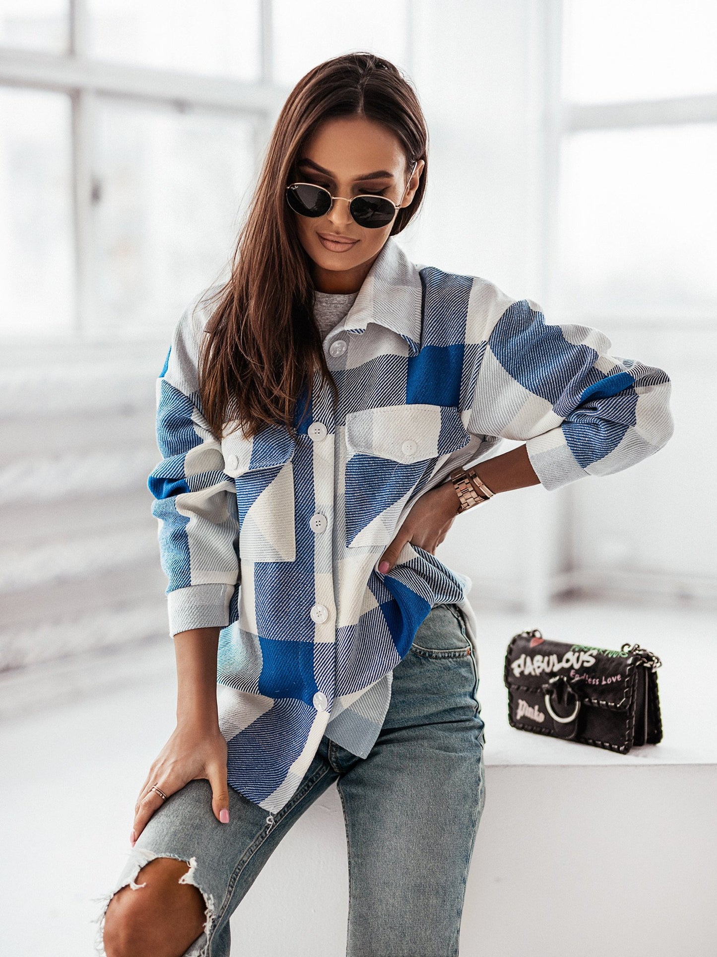 Women's Fashionable Color Plaid Shirt