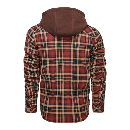 Men Long-sleeved Plaid Jacket Regular Fit Fleece Detachable Hoodies Jackets