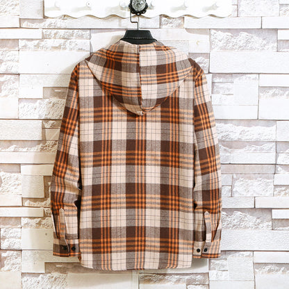 Men's Casual Plaid Youth Hooded Shirt