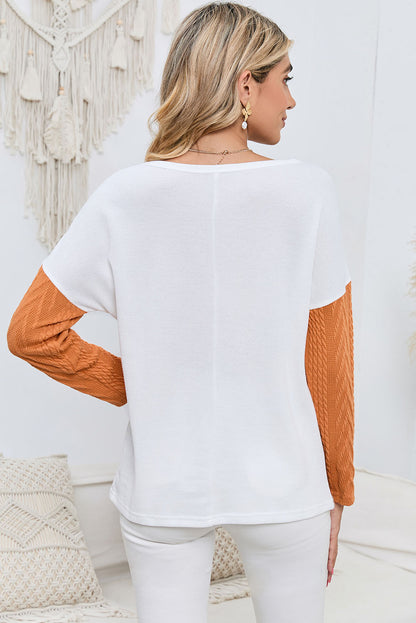 Black Long Sleeve Colorblock Chest Pocket Textured Knit Top