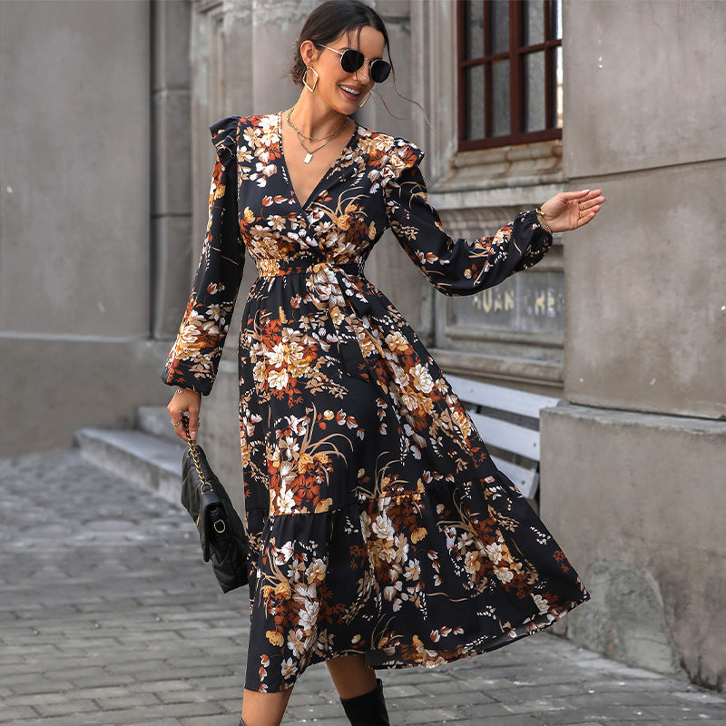 Women's European And American Printing Autumn Dress