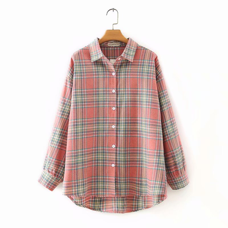 Large Retro Long-sleeved Plaid Shirt