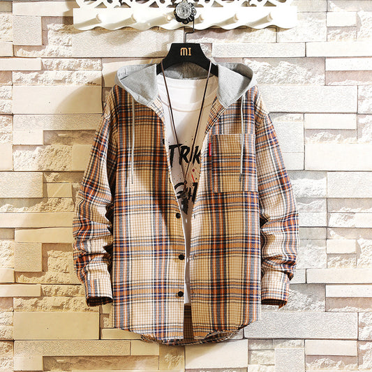 Casual hooded plaid shirt