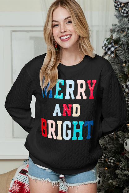 Blackish Green Merry And Bright Quilted Sweatshirt