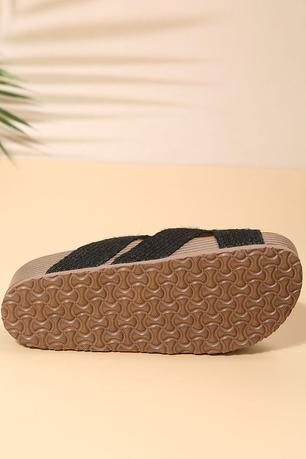 Black Woven Criss Cross Strap Platform Slip-on Sandals