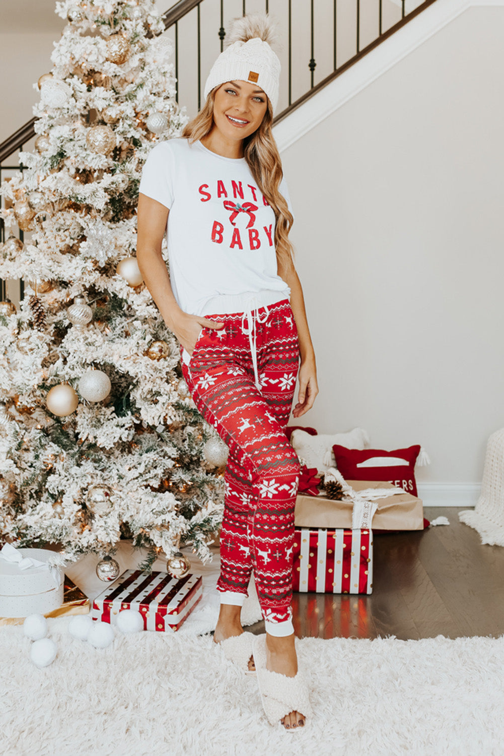 White SANTA BABY Gift Bow Graphic Tee