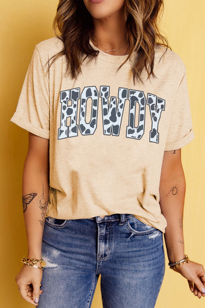 Khaki Animal Print HOWDY Letter Print Graphic Tee