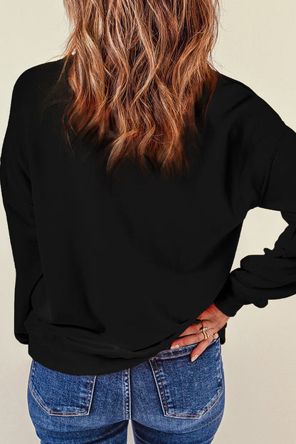 Black Valentine Shiny XOXO Letter Graphic Sweatshirt