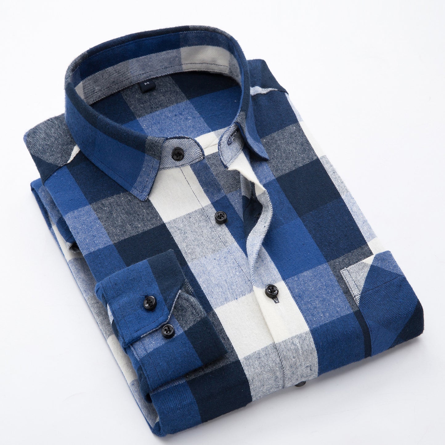 Cotton brushed plaid long-sleeved shirt