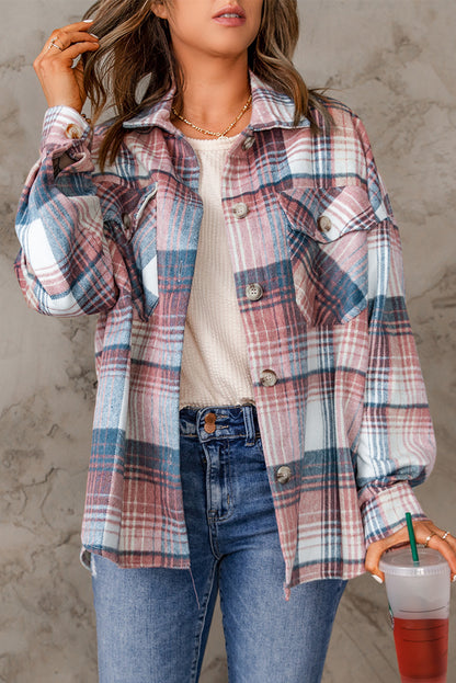 Grey Plaid Button Up Collared Flannel Shacket