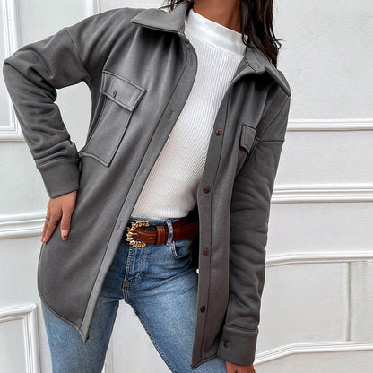 Women's Clothing Long Sleeve Solid Color Belt Shirt Coat