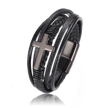 Multi-layer Braided Stainless Steel Cross Men's Bracelet