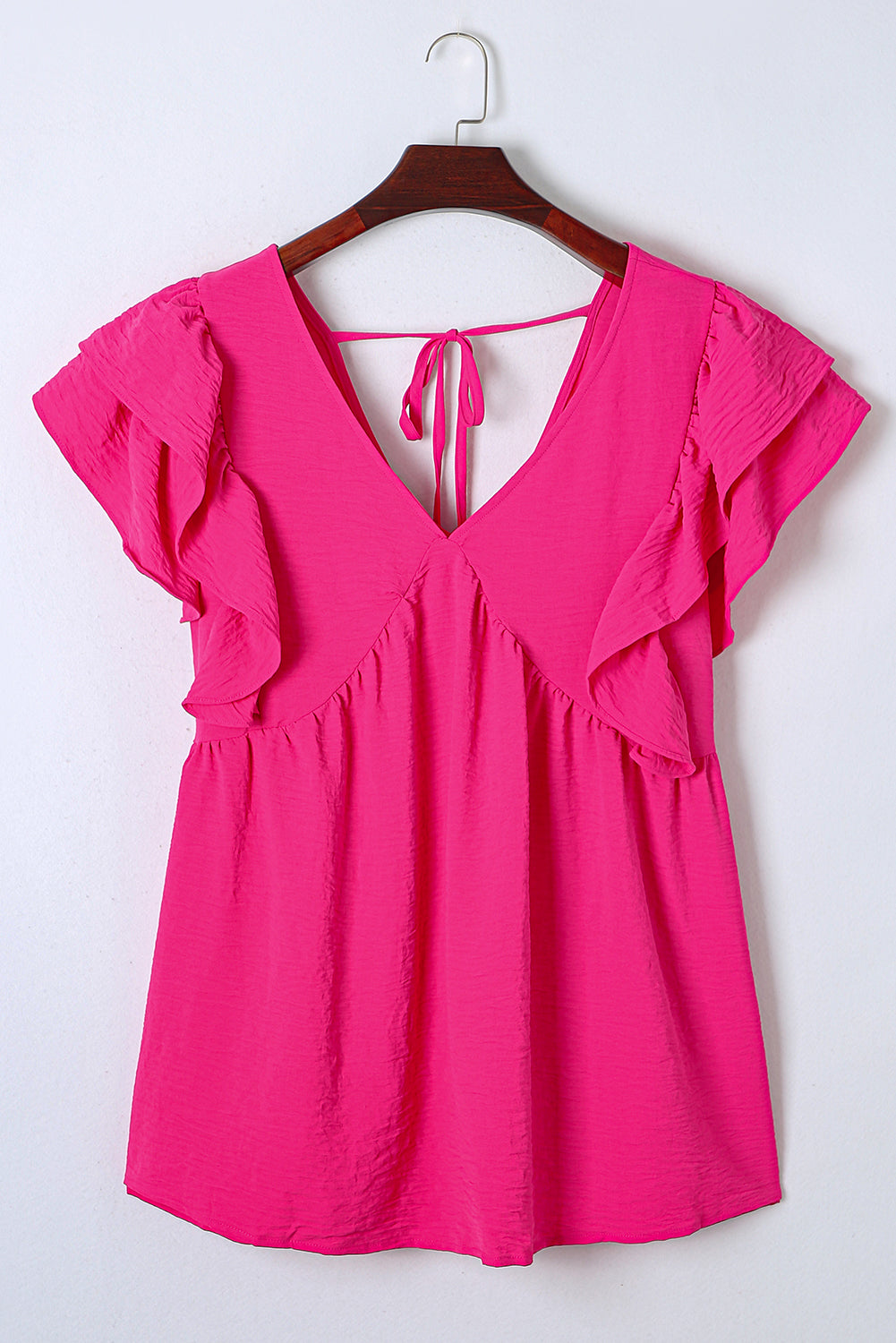 Pink Plus Size Ruffle V Neck Tie Back Tunic Top