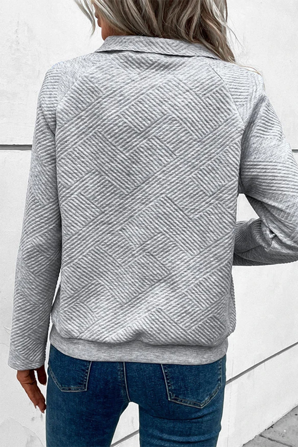 Light Grey Textured Knit Buttoned Kangaroo Pocket Sweatshirt