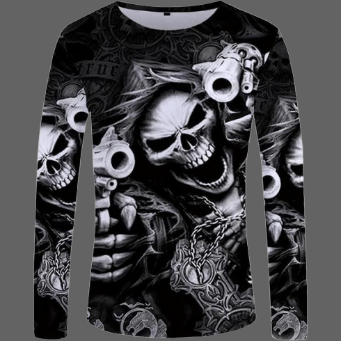 T-shirt Manches Longues Têtes de Mort Pour Homme