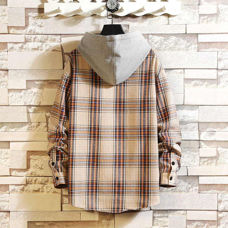 Casual hooded plaid shirt