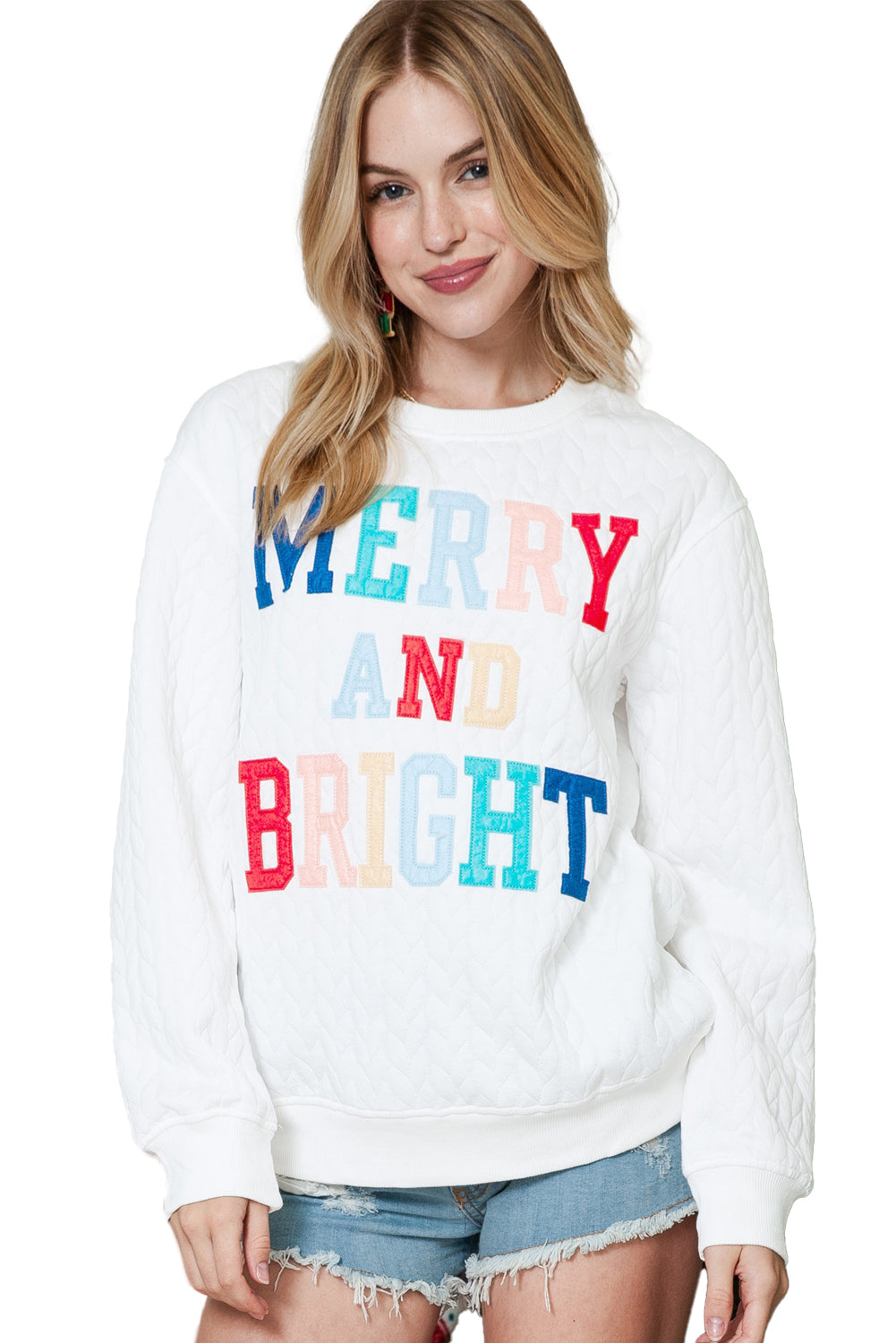 Blackish Green Merry And Bright Quilted Sweatshirt