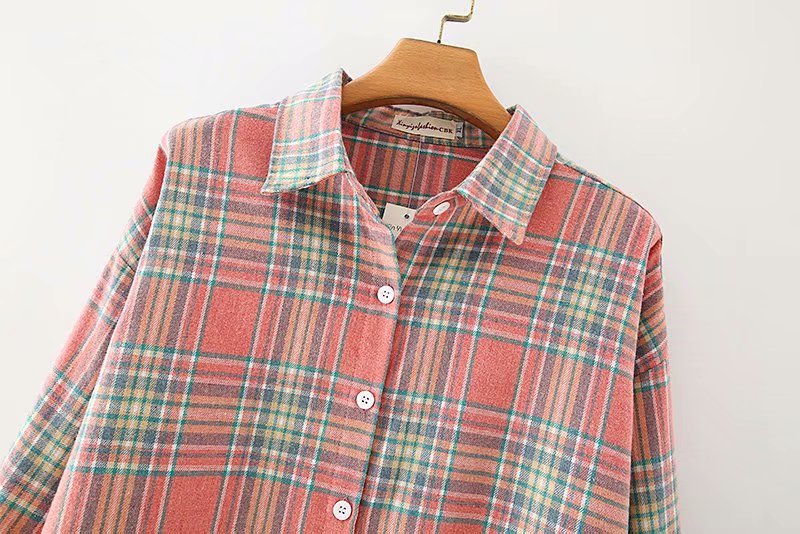 Large Retro Long-sleeved Plaid Shirt