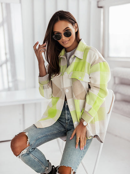 Women's Fashionable Color Plaid Shirt