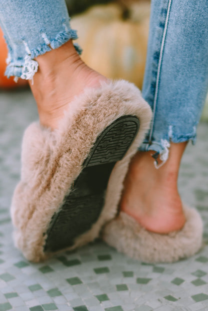 Brown Winter Plush Hollow Out Slippers