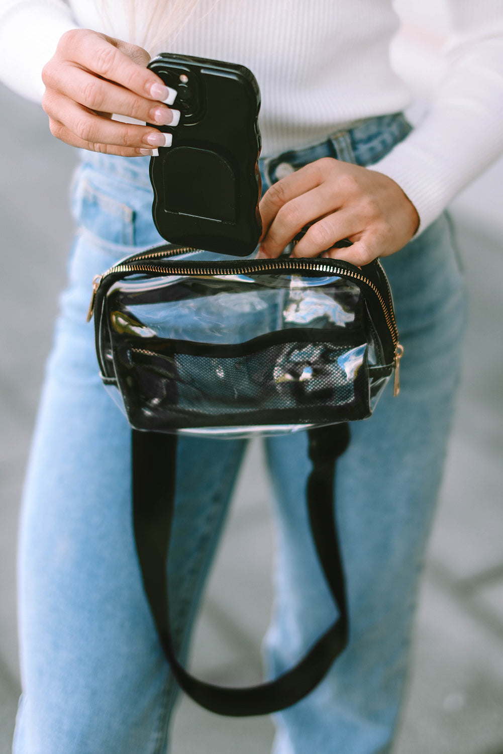 Bright White Adjustable Straps Zipper Clear Waist Bag