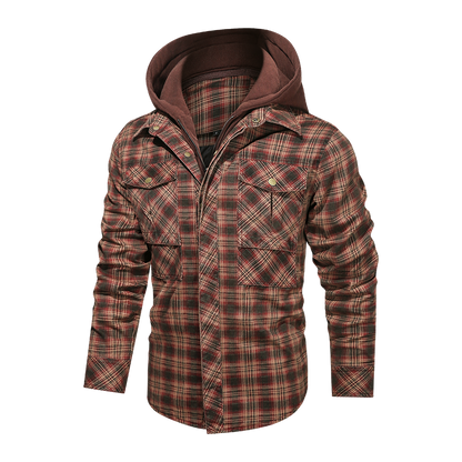 Men Long-sleeved Plaid Jacket Regular Fit Fleece Detachable Hoodies Jackets