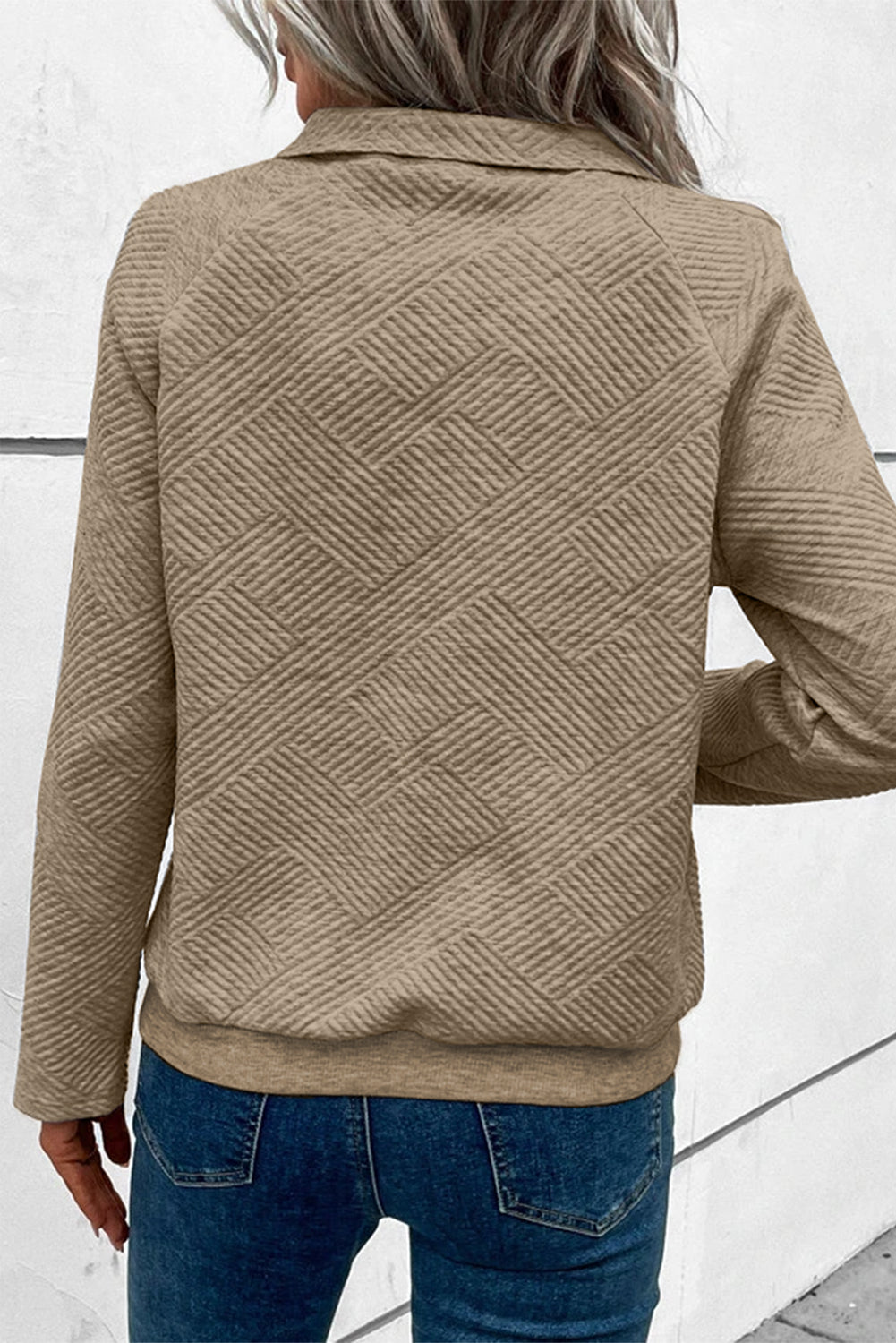 Light Grey Textured Knit Buttoned Kangaroo Pocket Sweatshirt