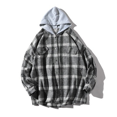 Couple plaid shirt hooded jacket