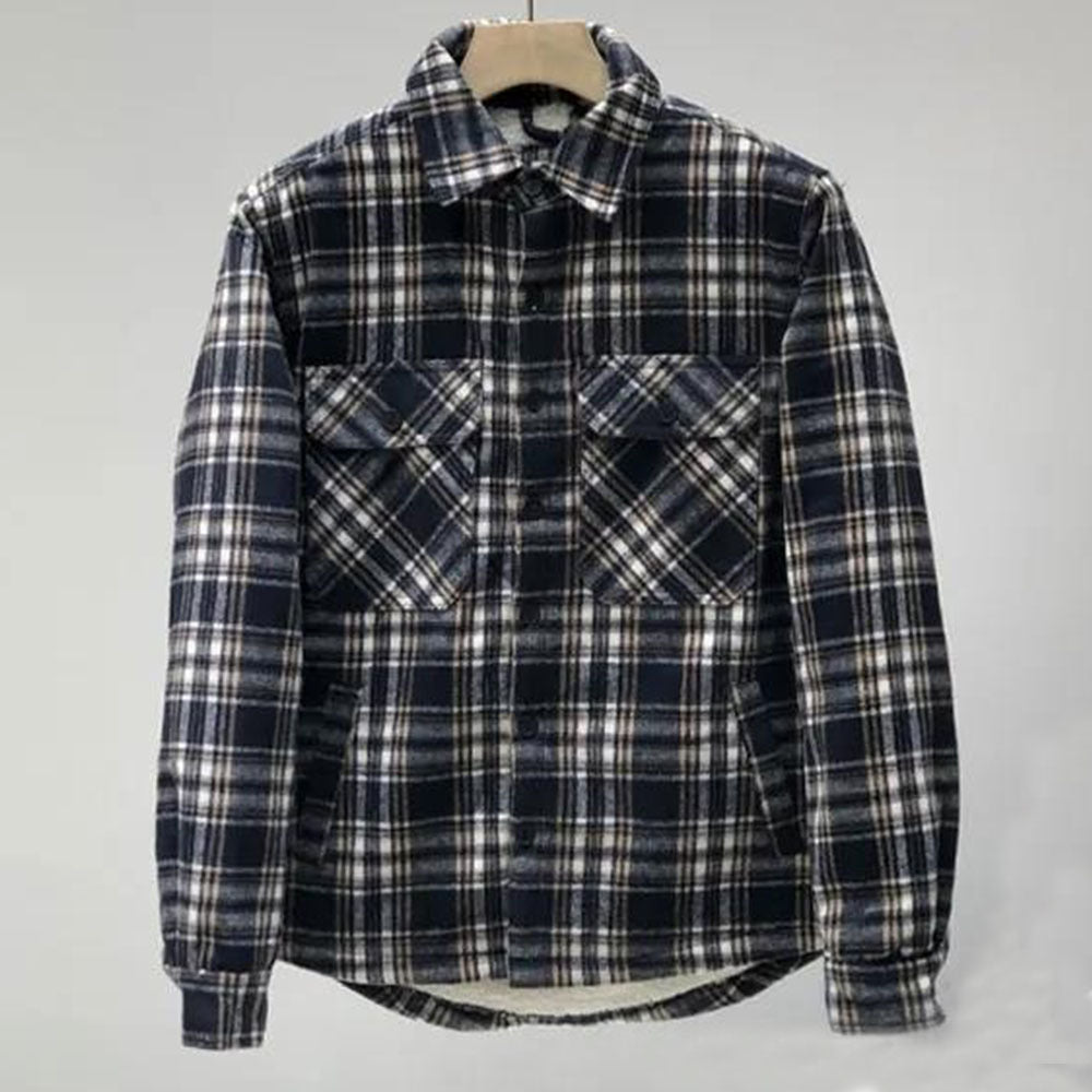 Men's Padded Fleece Plaid Shirt Jacket