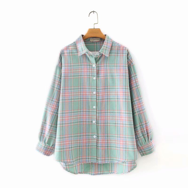 Large Retro Long-sleeved Plaid Shirt