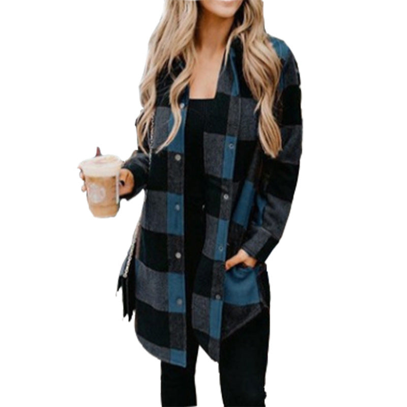 Mid-length long-sleeved plaid shirt